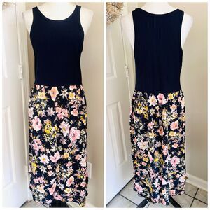 Gap Navy Blue Top & Floral Flowy Skirt Sleeveless Dress Size XL